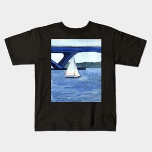 "Off to a journey" Sailboat Watercolor Painting Kids T-Shirt